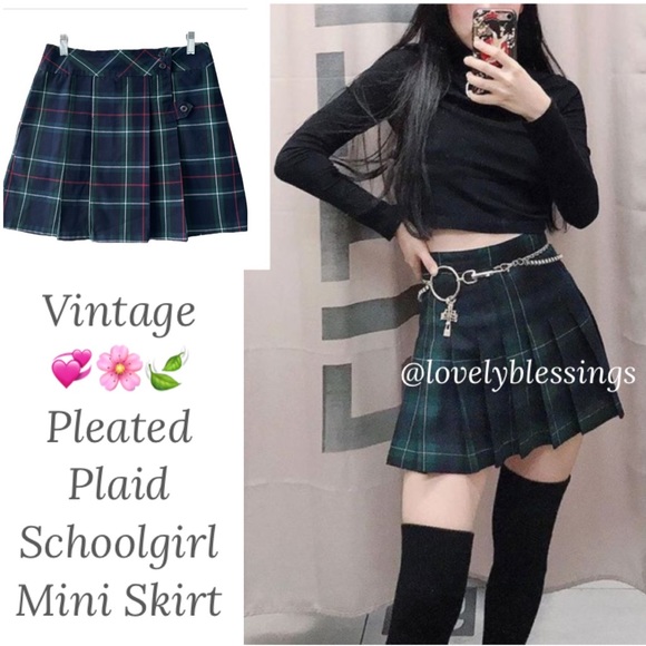 Vintage Dresses & Skirts - Schoolgirl Pleated Plaid Mini Skirt Vintage Royal Uniforms Girly Preppy Academia